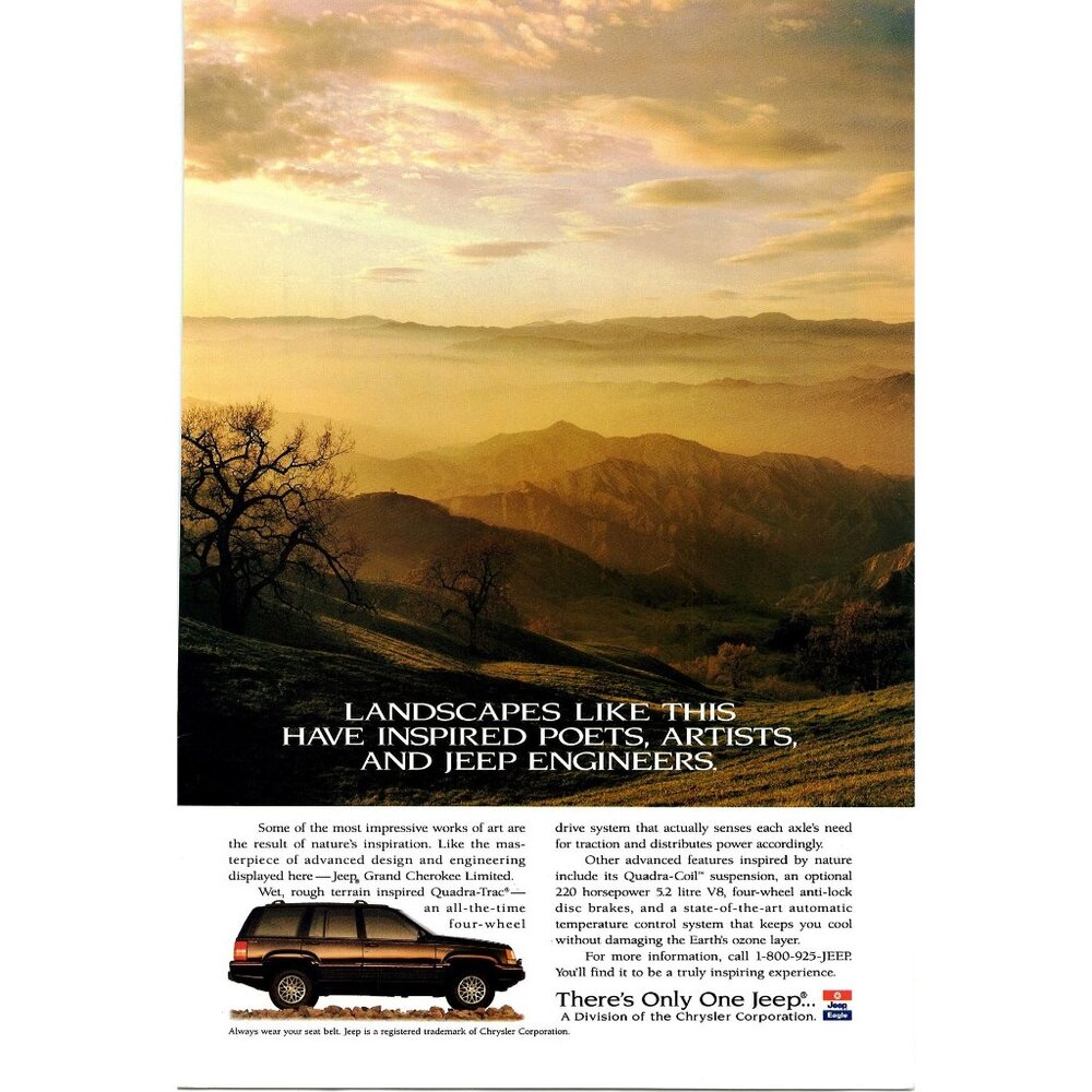 1995 Chrysler Jeep Full Page Print Ad Original Sunset Over Mountains u